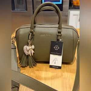 Nanette Lepore Dark Olive Jax Satchel Crossbody Bag W/Bag Charms NWT